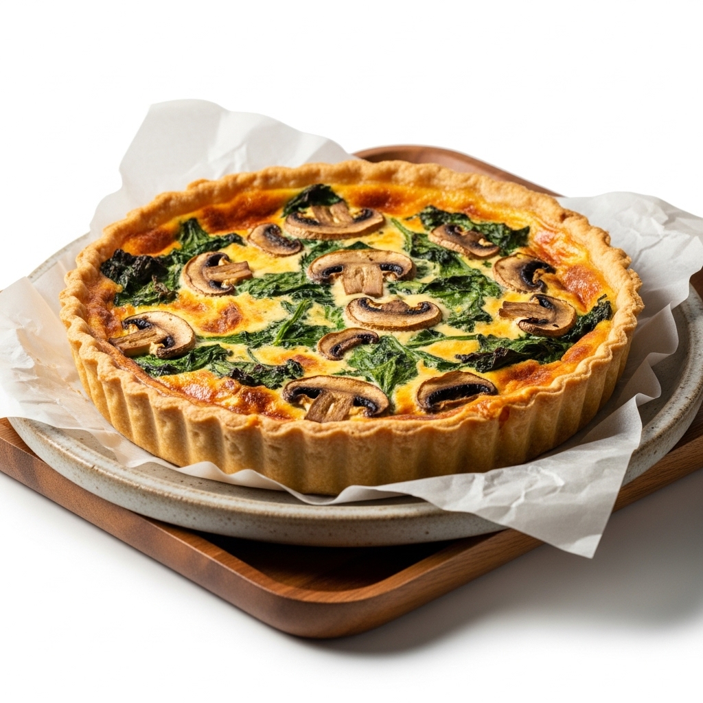 Creamy Mushroom Quiche with Spinach and Gruyère Crust – A French Breakfast Delight
